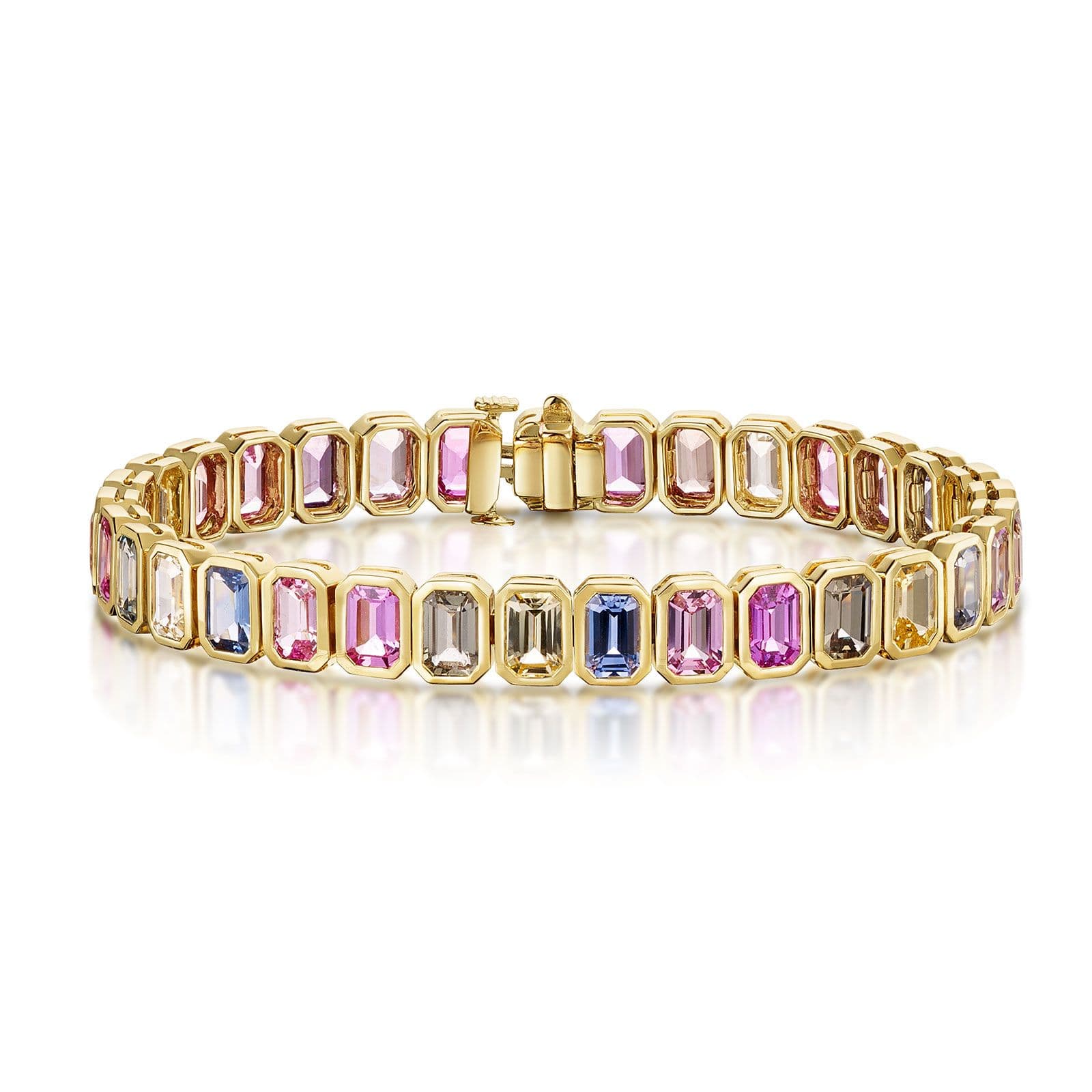 18ct Yellow Gold Multi-Coloured Sapphire Tennis Bracelet simple Pursuit