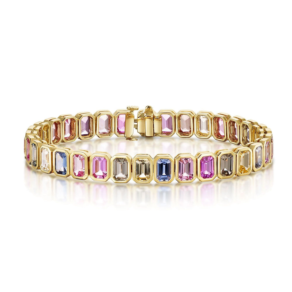 18ct Yellow Gold Multi-Coloured Sapphire Tennis Bracelet simple Pursuit