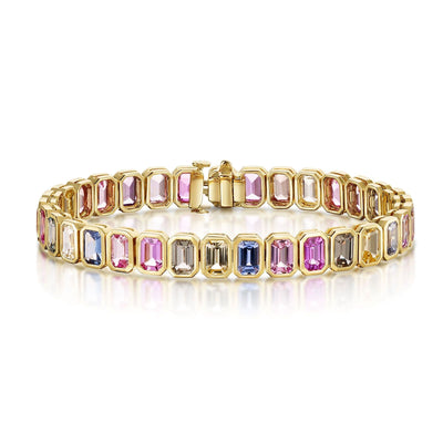 18ct Yellow Gold Multi-Coloured Sapphire Tennis Bracelet simple Pursuit