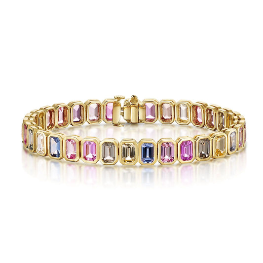 18ct Yellow Gold Multi-Coloured Sapphire Tennis Bracelet simple Pursuit