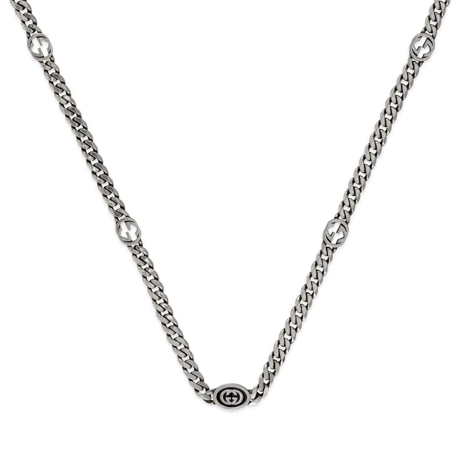 Gucci Interlocking Silver & Black Enamel Necklace simple Pursuit