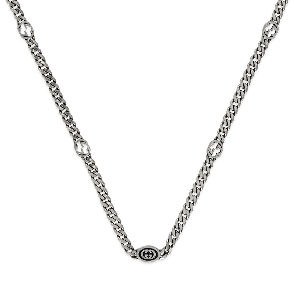 Gucci Interlocking Silver & Black Enamel Necklace simple Pursuit