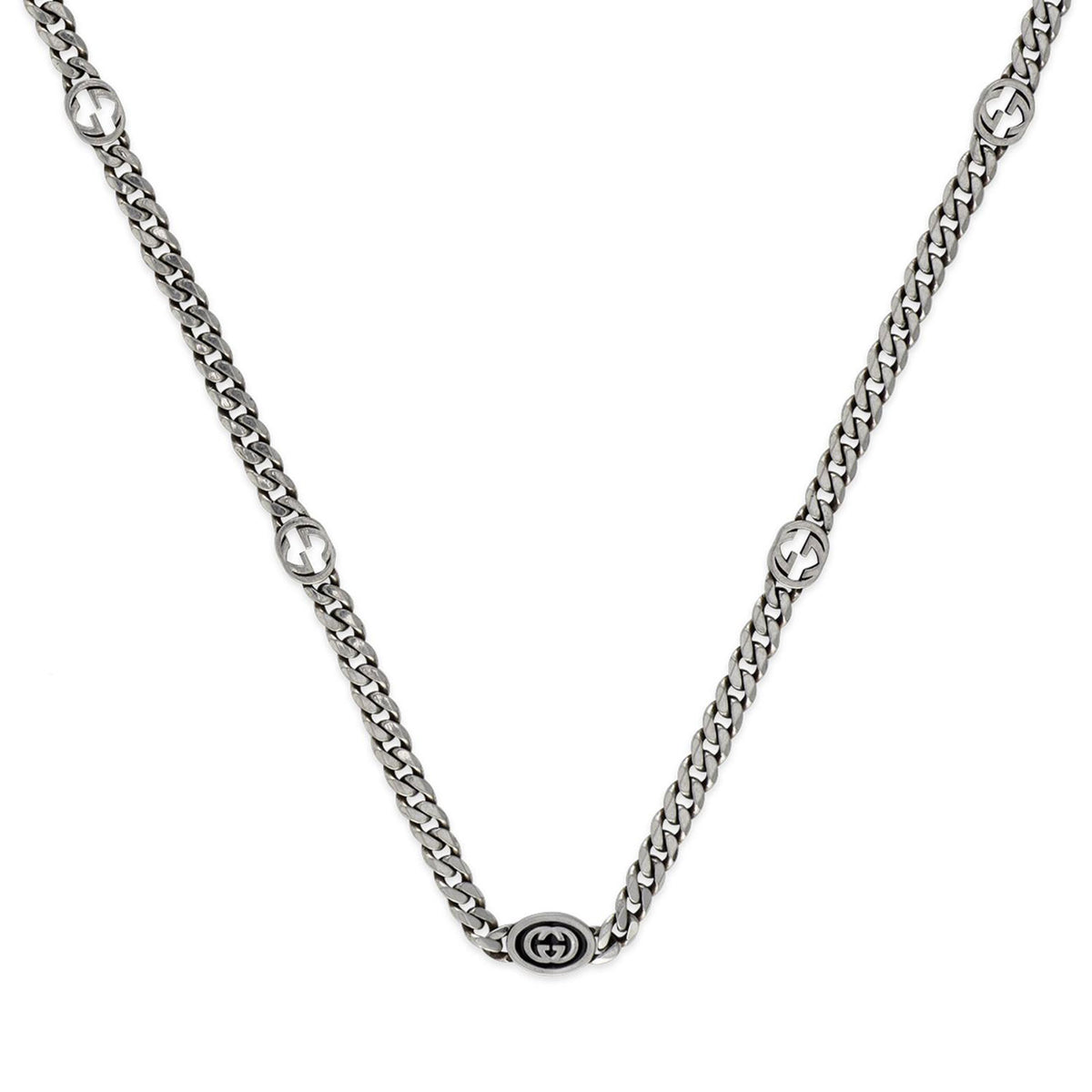 Gucci Interlocking Silver & Black Enamel Necklace simple Pursuit
