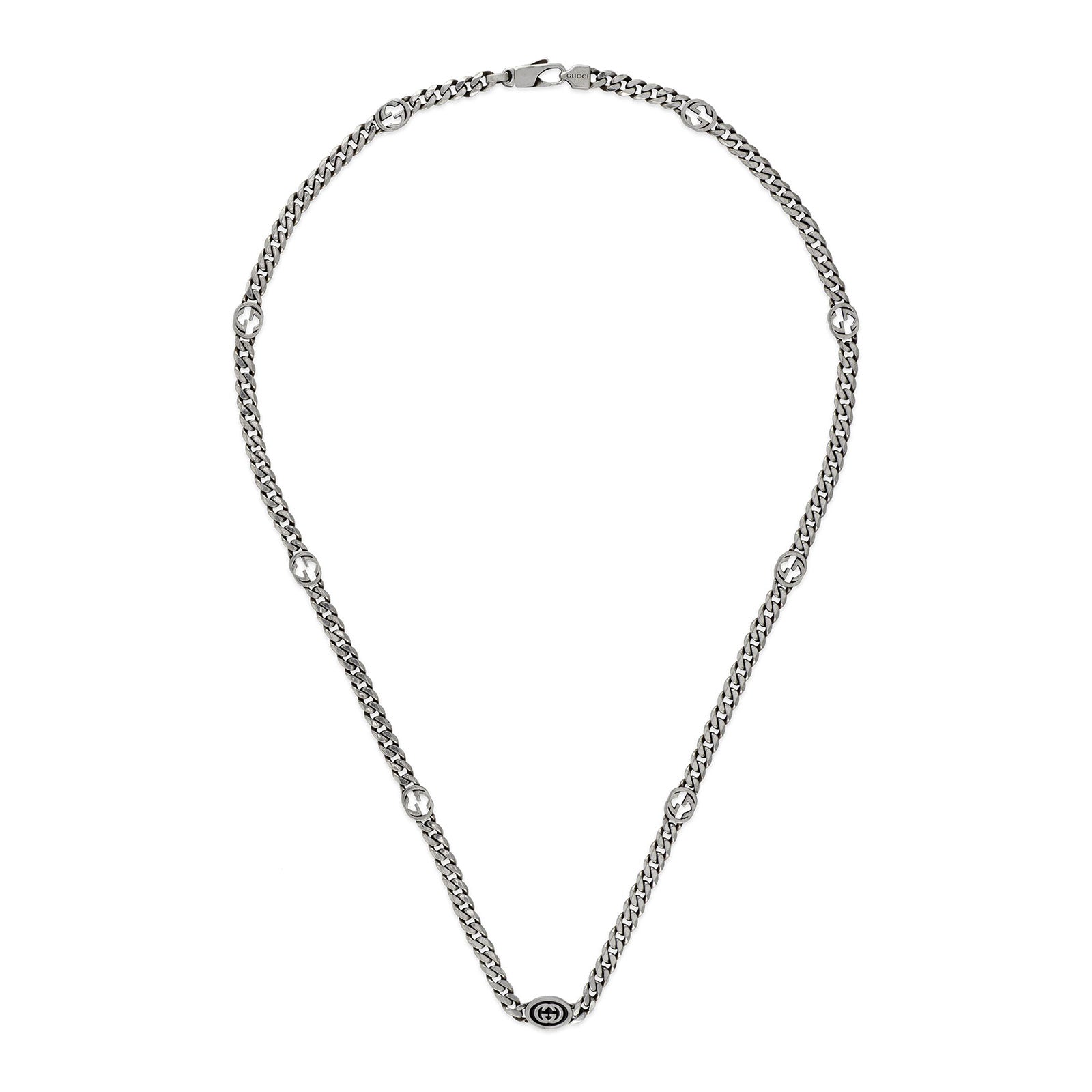 Gucci Interlocking Silver & Black Enamel Necklace simple Pursuit