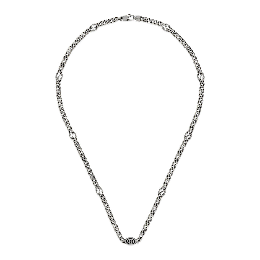 Gucci Interlocking Silver & Black Enamel Necklace simple Pursuit