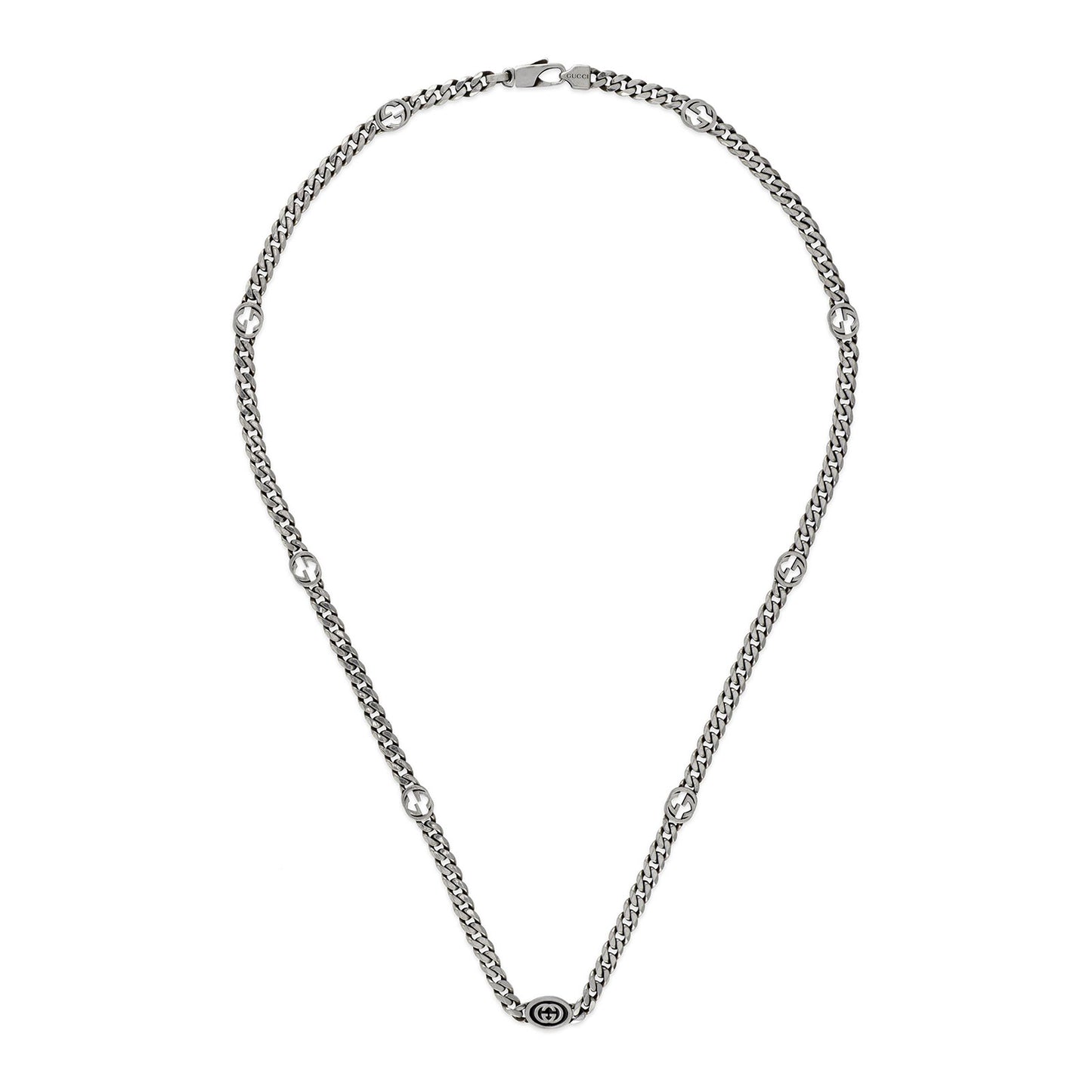 Gucci Interlocking Silver & Black Enamel Necklace simple Pursuit