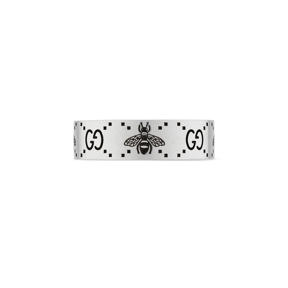 Gucci Signature Silver Bee & Motif Ring 6mm