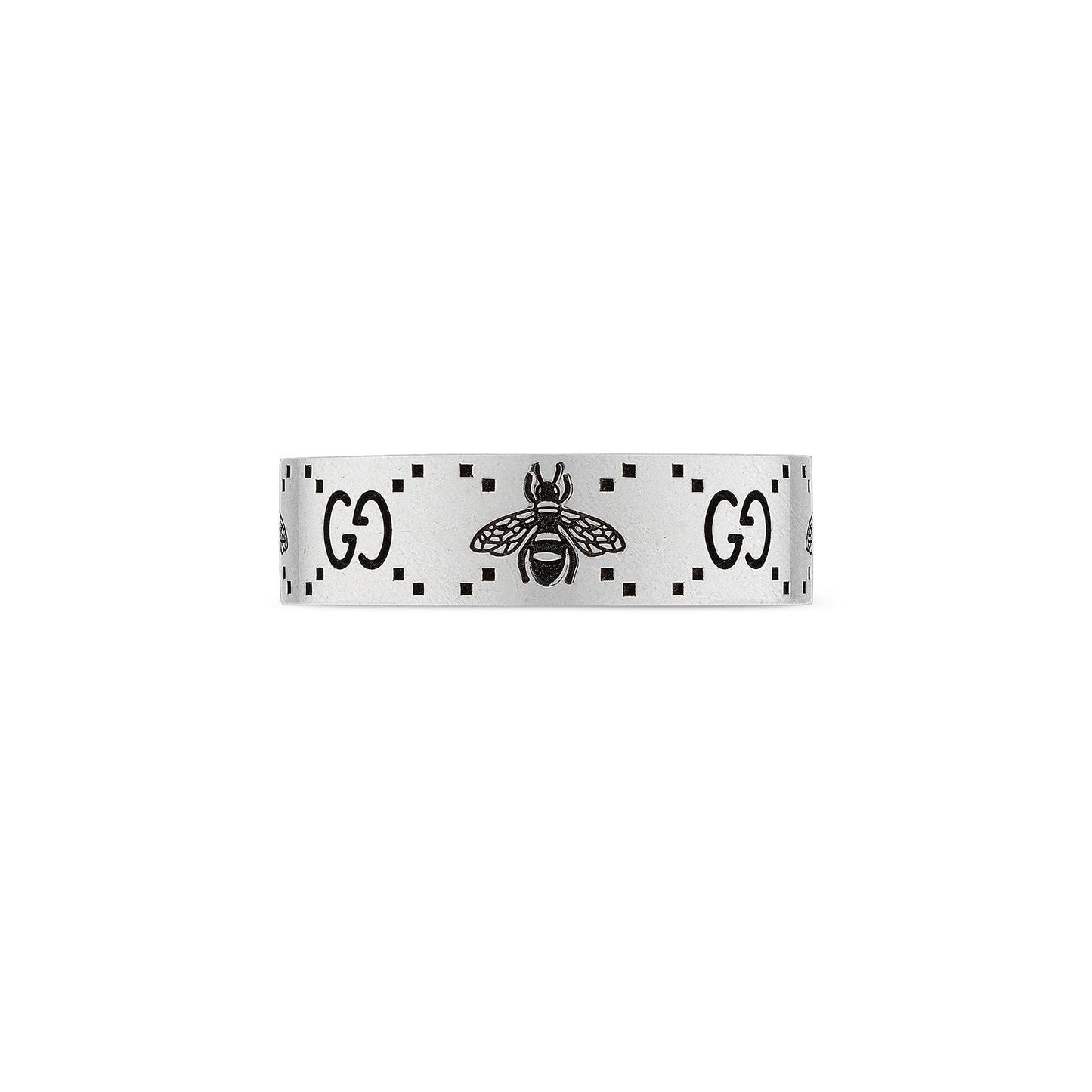 Gucci Signature Silver Bee & Motif Ring 6mm