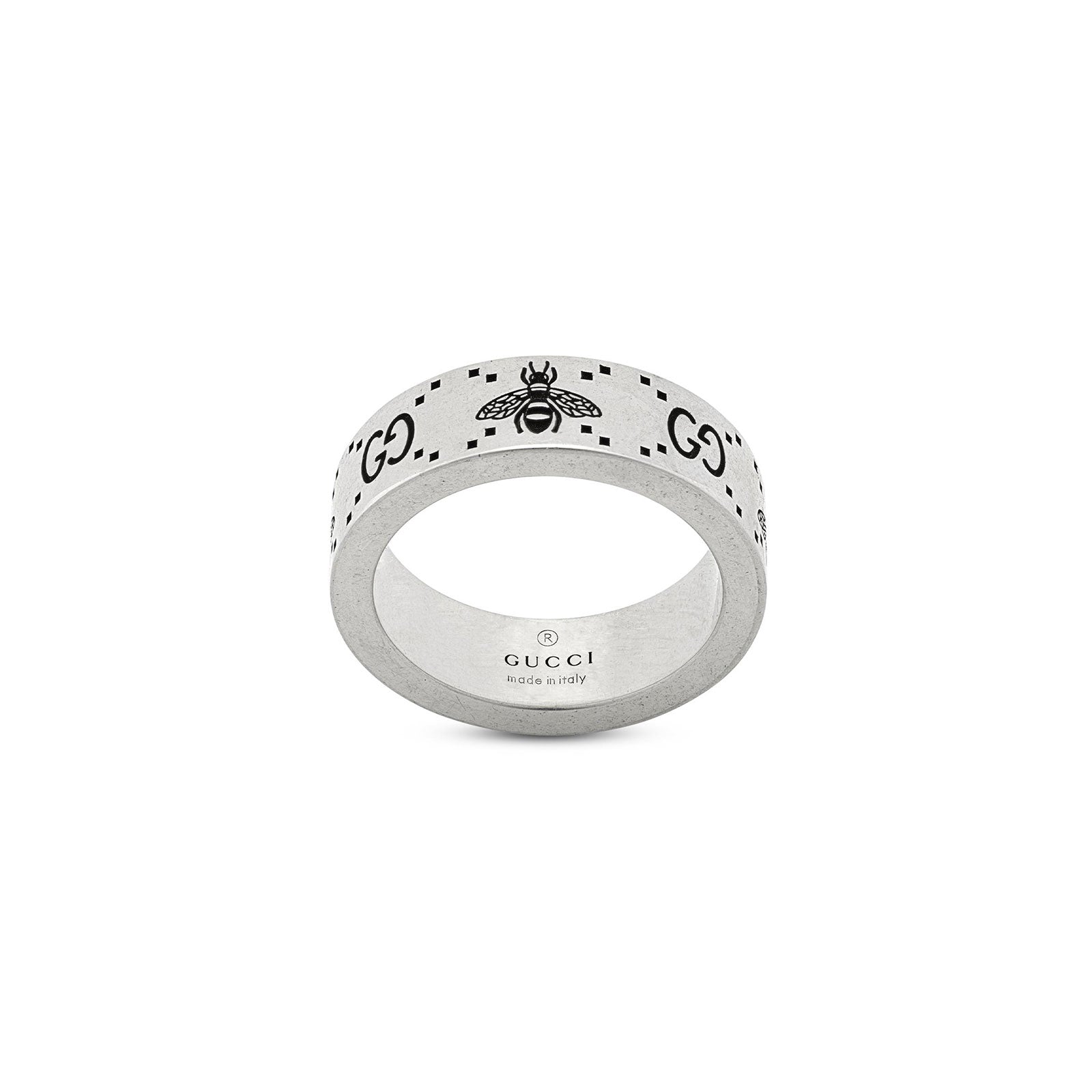 Gucci Signature Silver Bee & Motif Ring 6mm