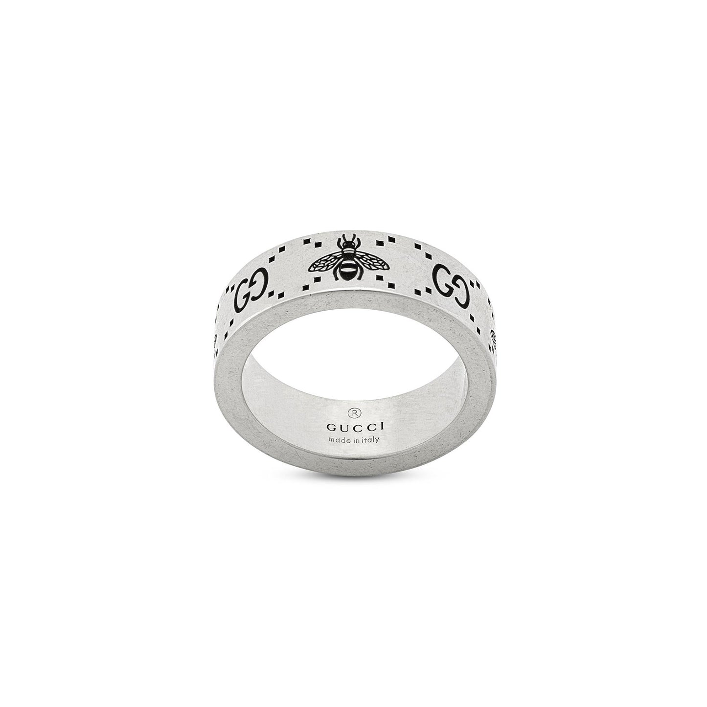 Gucci Signature Silver Bee & Motif Ring 6mm