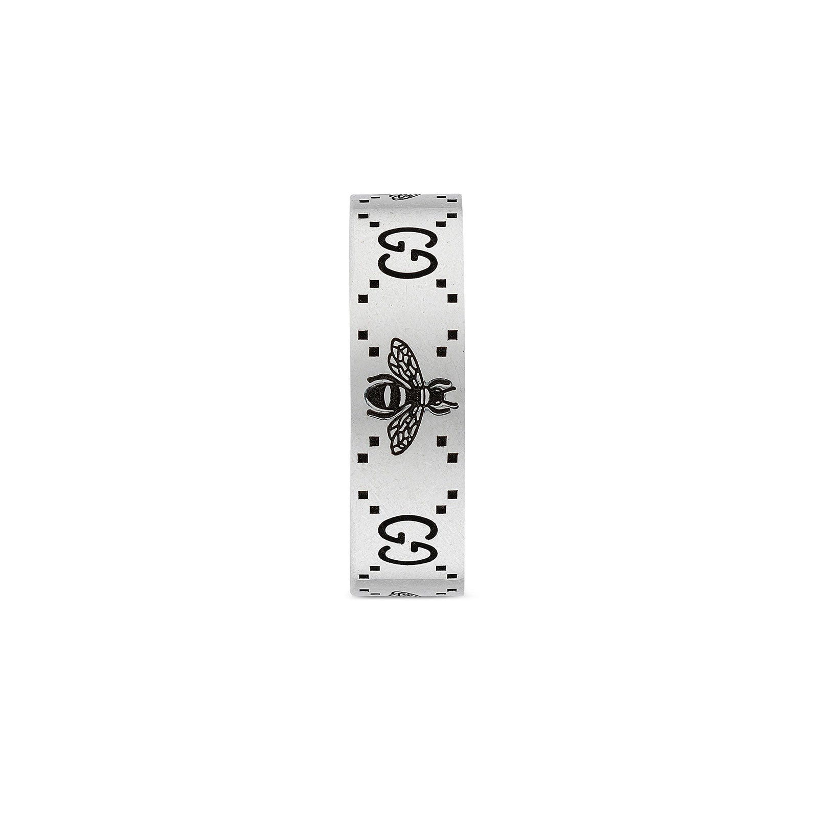 Gucci Signature Silver Bee & Motif Ring 6mm