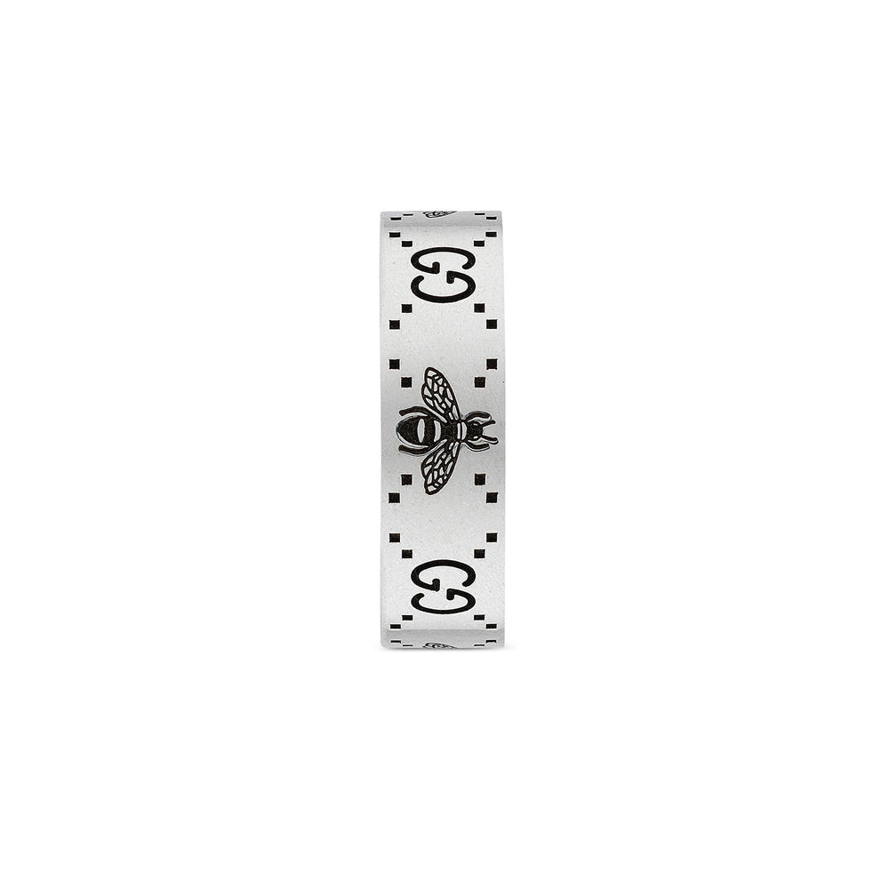 Gucci Signature Silver Bee & Motif Ring 6mm