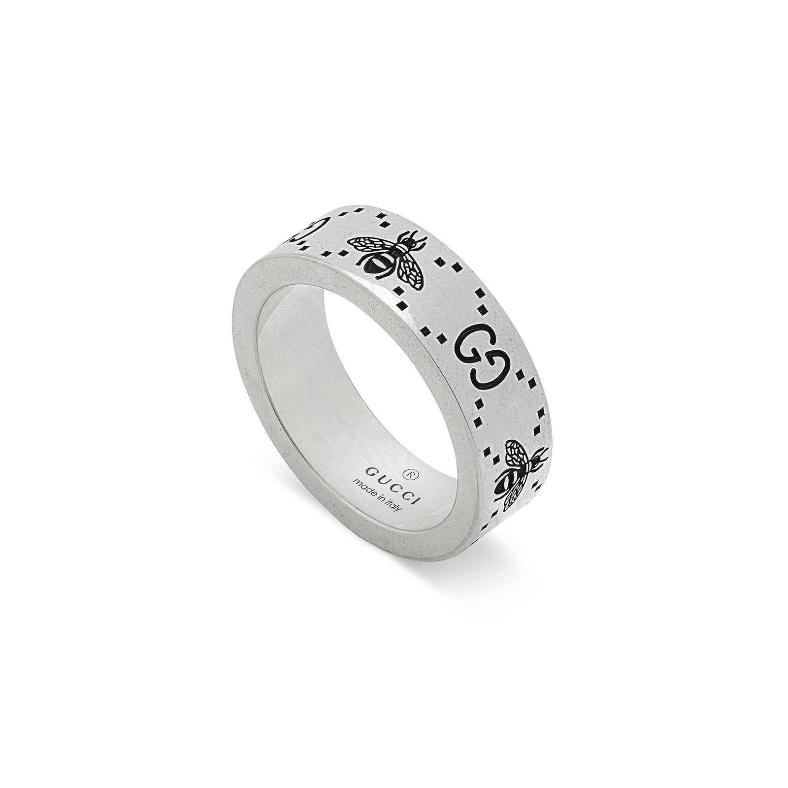 Gucci Signature Silver Bee & Motif Ring 6mm