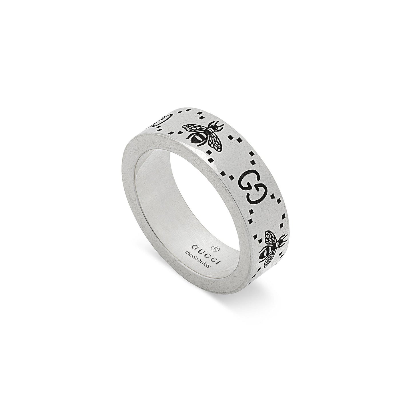 Gucci Signature Silver Bee & Motif Ring 6mm