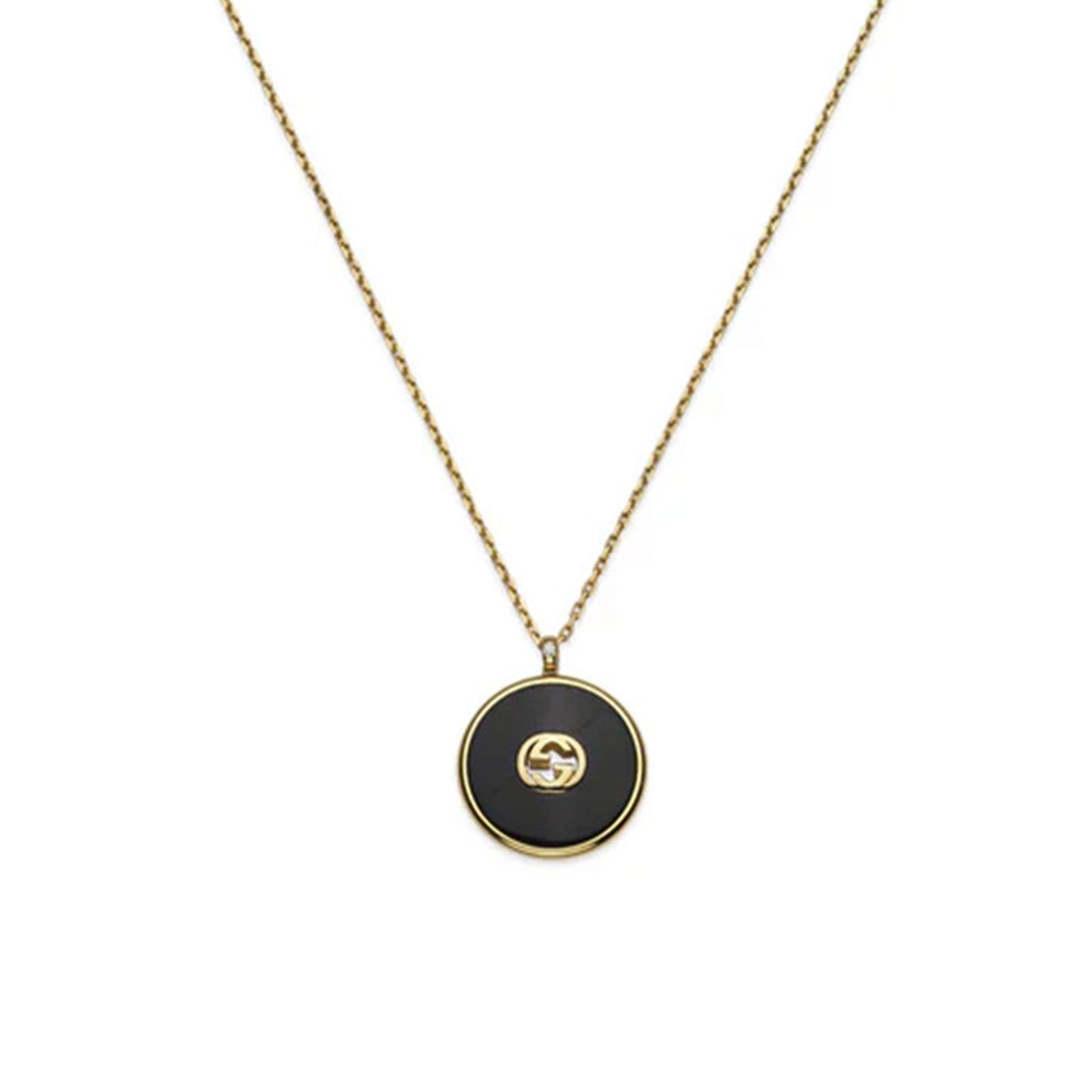 Gucci Interlocking 18ct Yellow Gold Onyx & Diamond Necklace simple Pursuit
