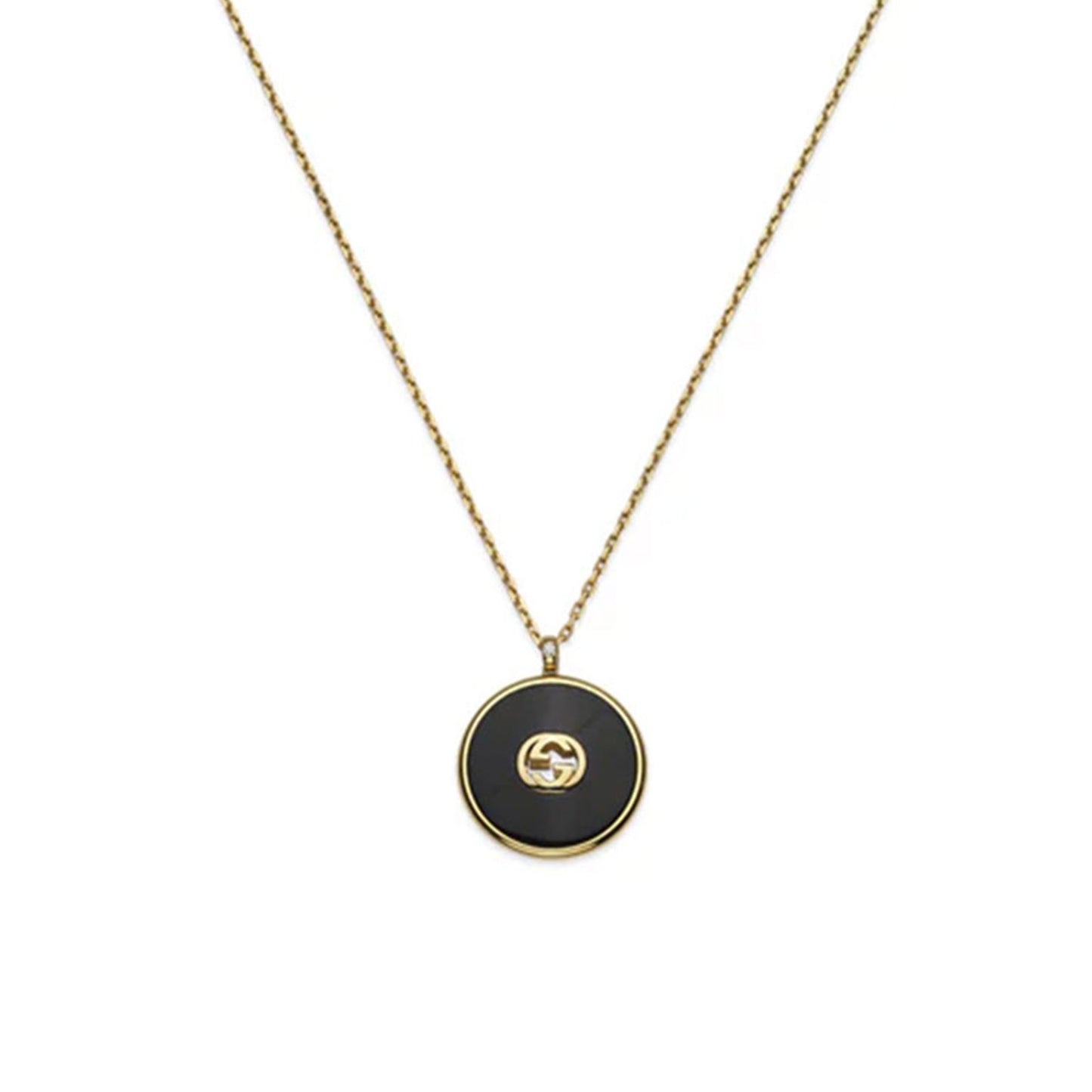 Gucci Interlocking 18ct Yellow Gold Onyx & Diamond Necklace simple Pursuit