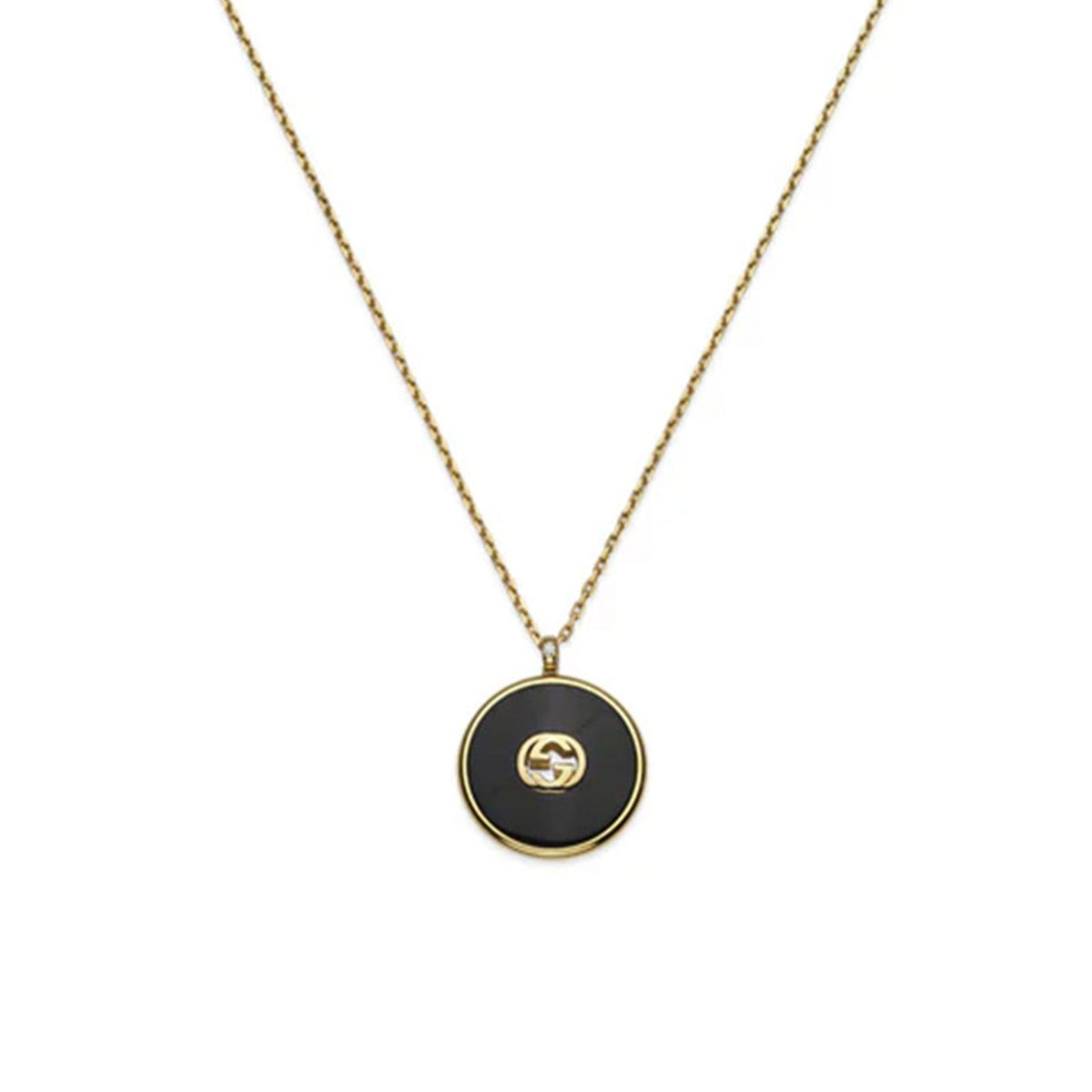 Gucci Interlocking 18ct Yellow Gold Onyx & Diamond Necklace simple Pursuit
