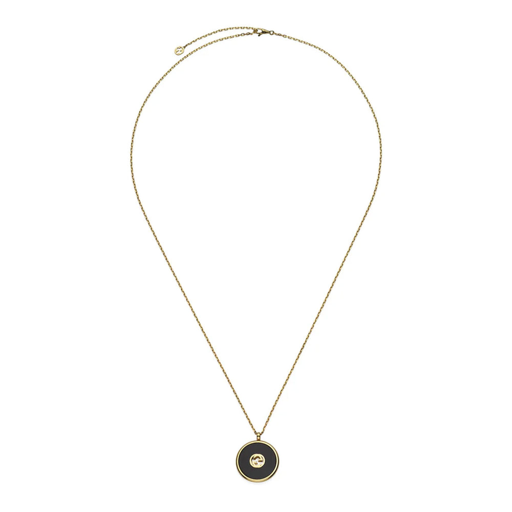 Gucci Interlocking 18ct Yellow Gold Onyx & Diamond Necklace simple Pursuit