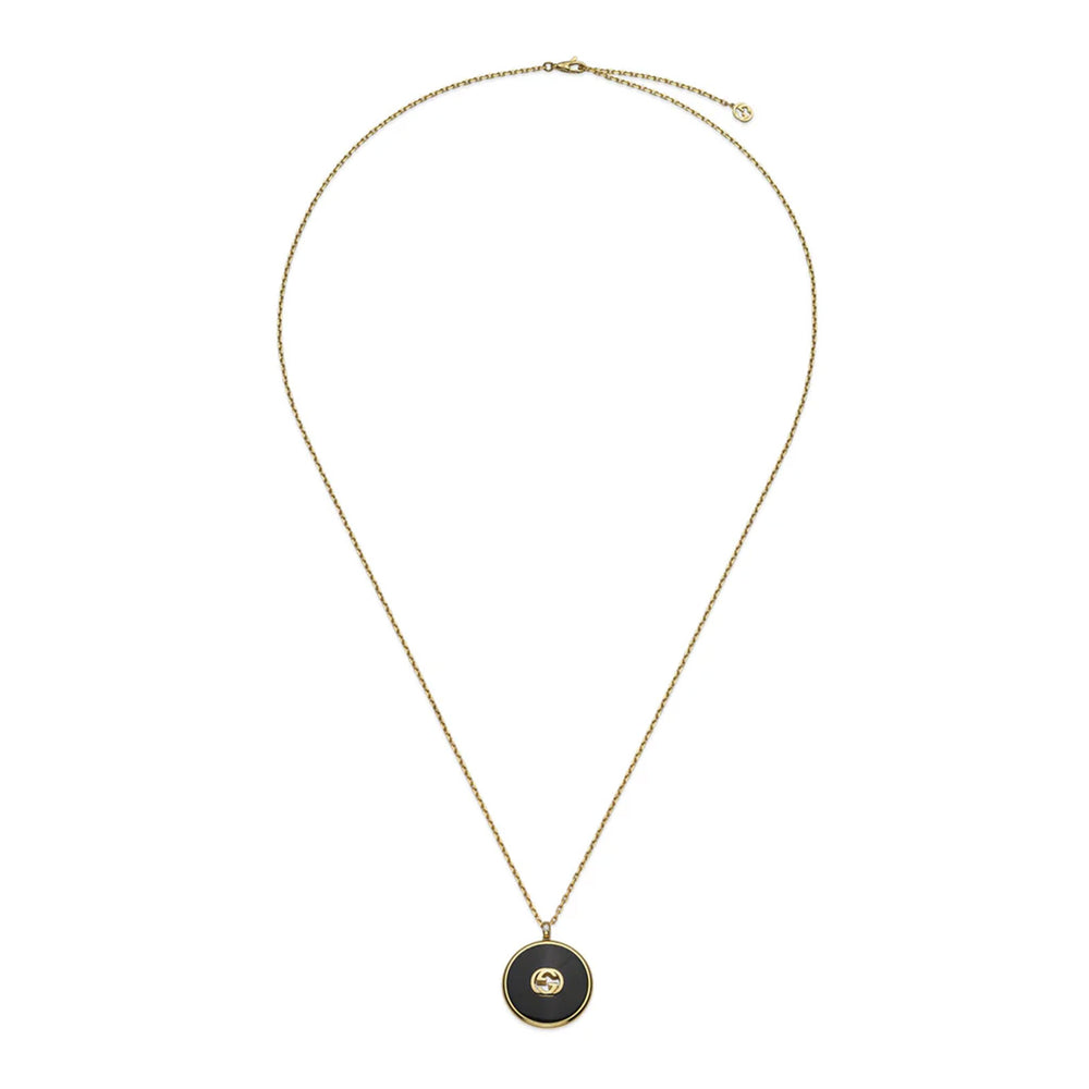 Gucci Interlocking 18ct Yellow Gold Onyx & Diamond Necklace simple Pursuit