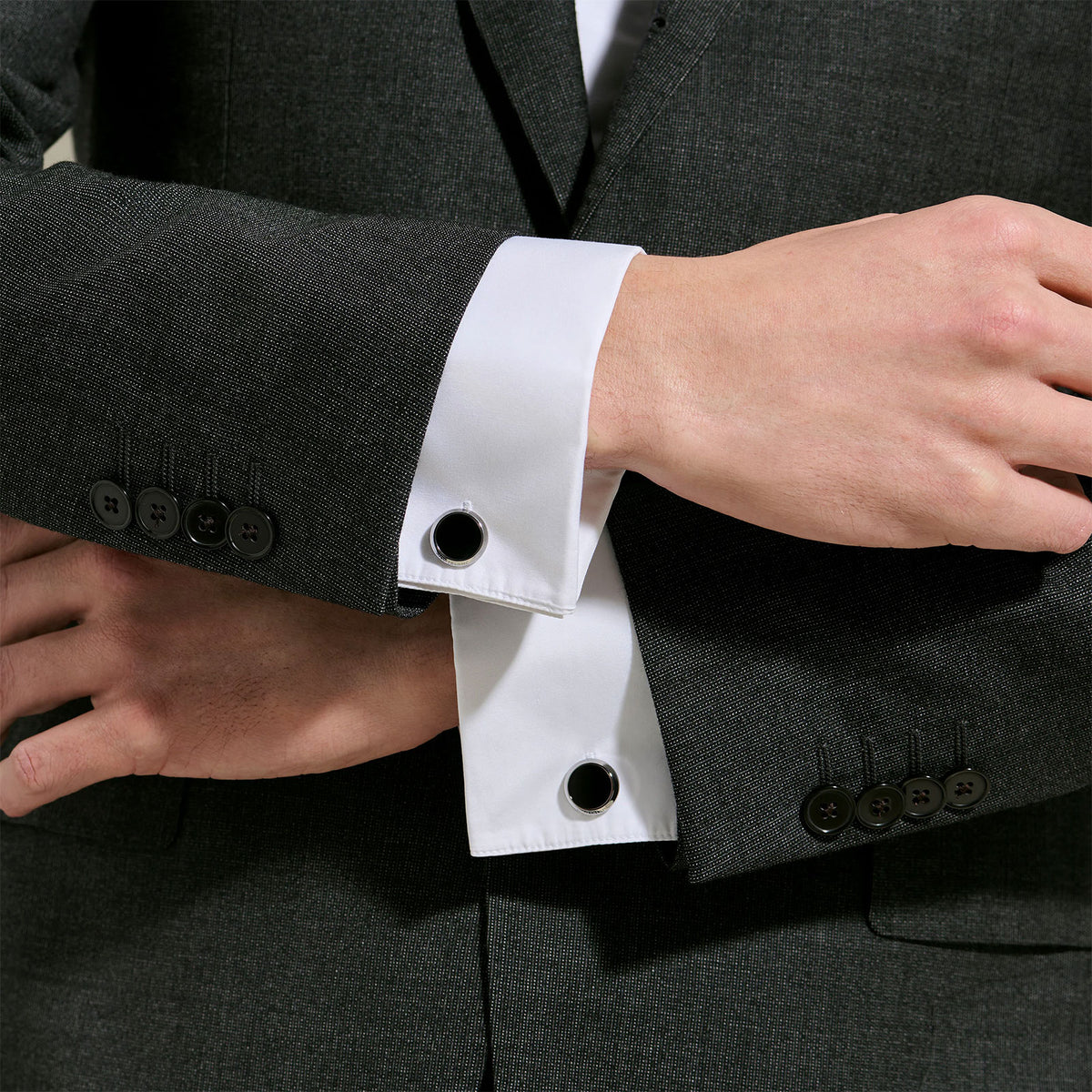 Meisterstück Cufflinks in Steel with Onyx Inlay simple Pursuit