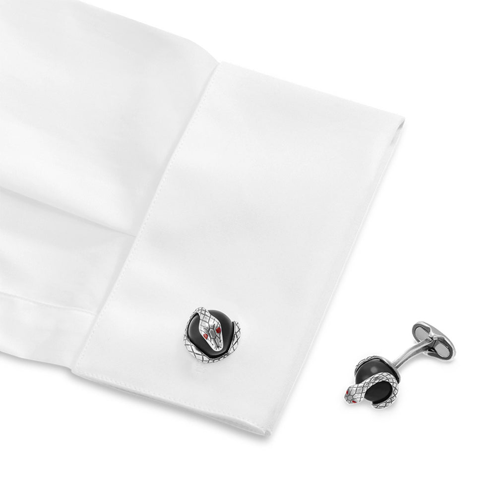 Heritage Rouge et Noir Serpent Onyx Cufflinks In Silver simple Pursuit