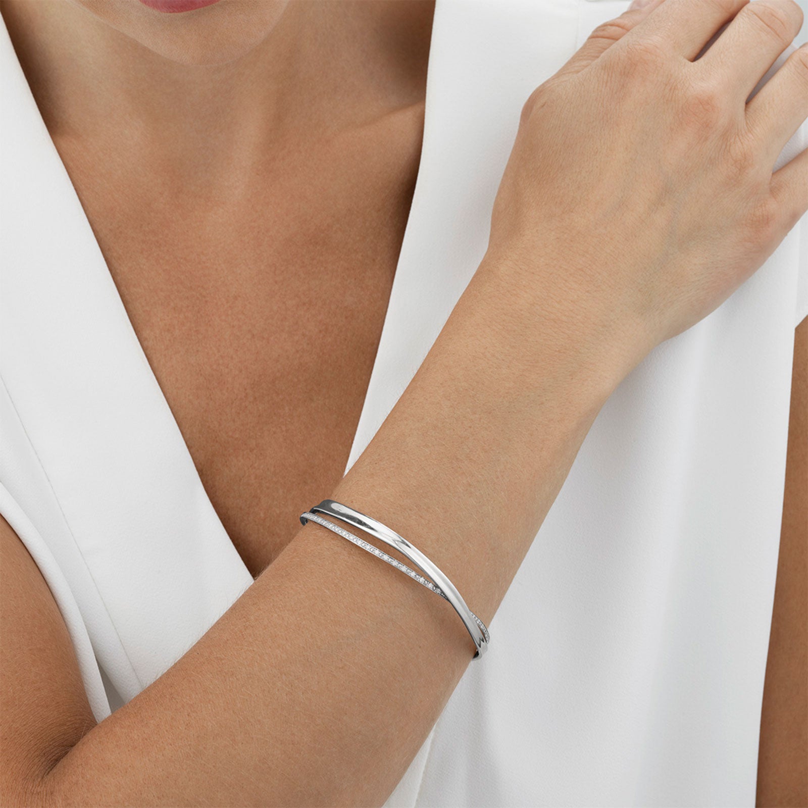 Marcia Silver Diamond Double Bangle
