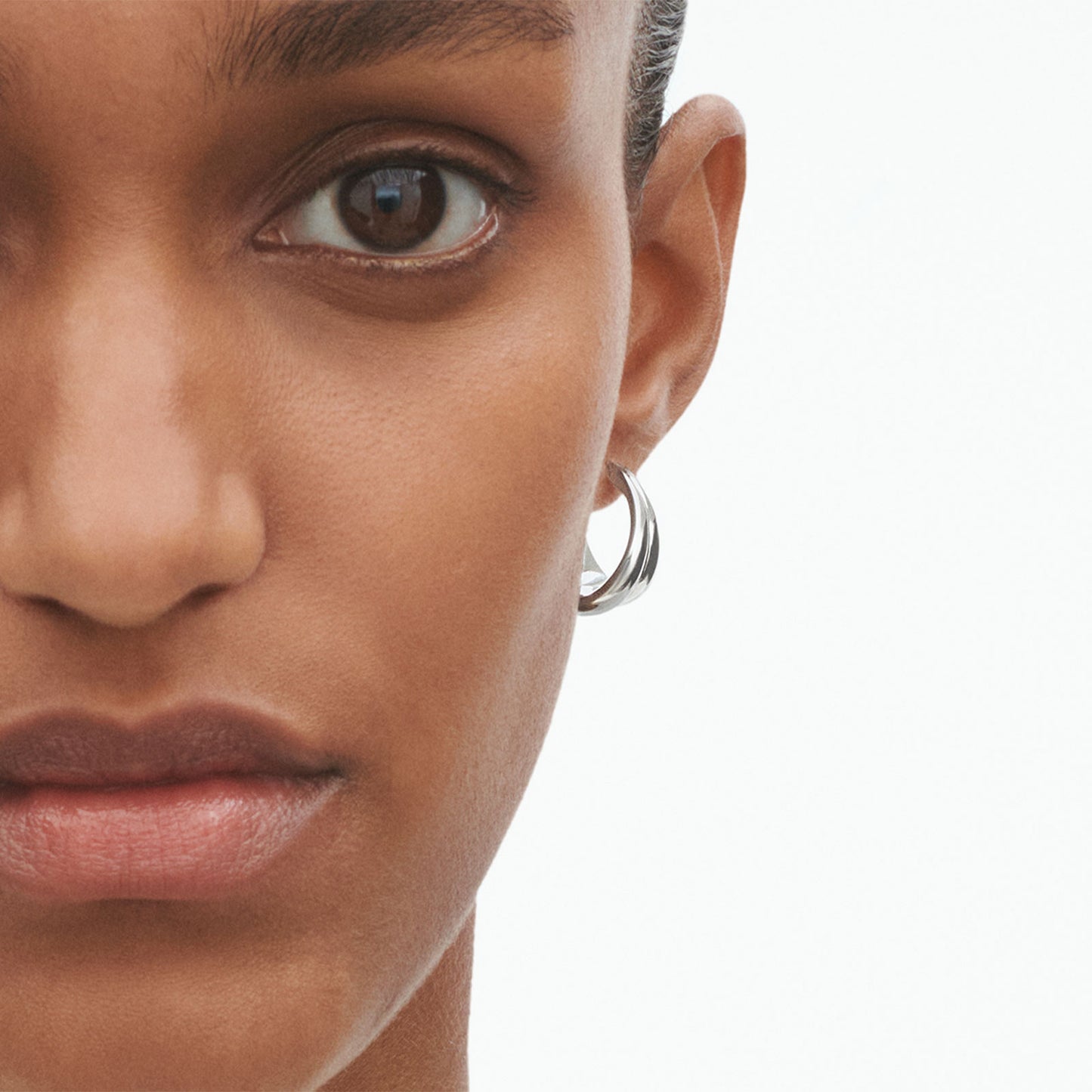 Curve Silver Hoop Earrings, Medium