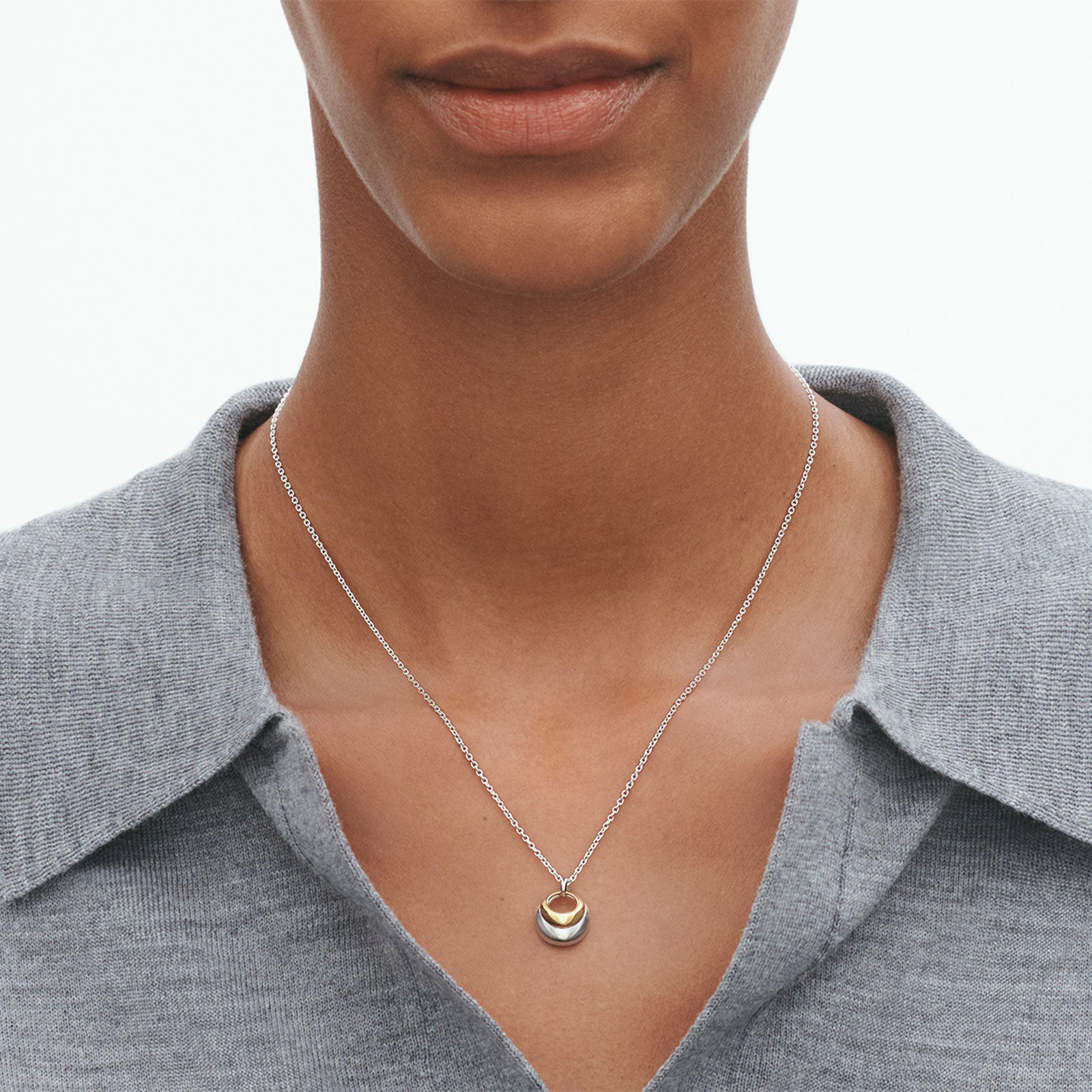 Curve Silver & 18ct Yellow Gold Necklace with Pendant