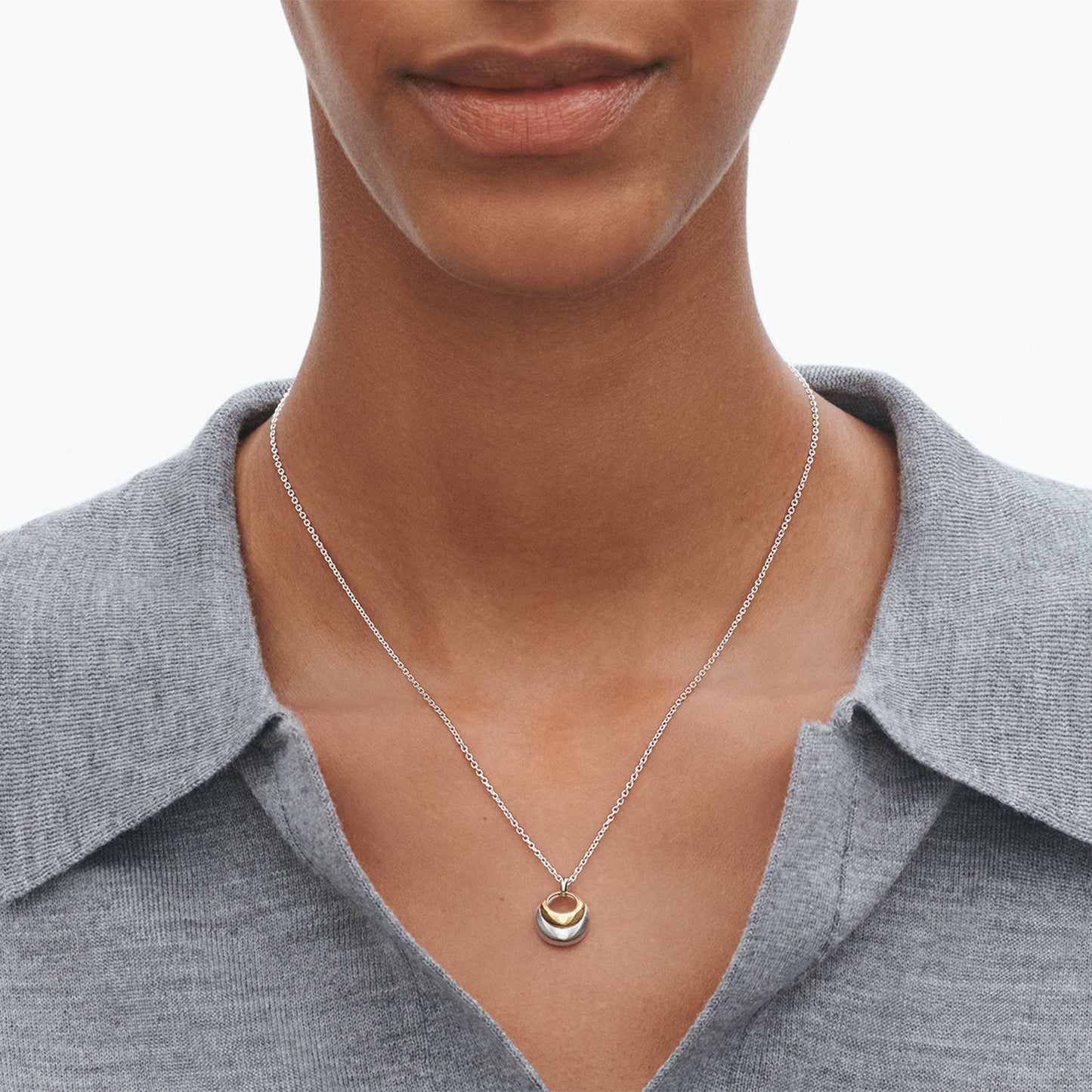 Curve Silver & 18ct Yellow Gold Necklace with Pendant