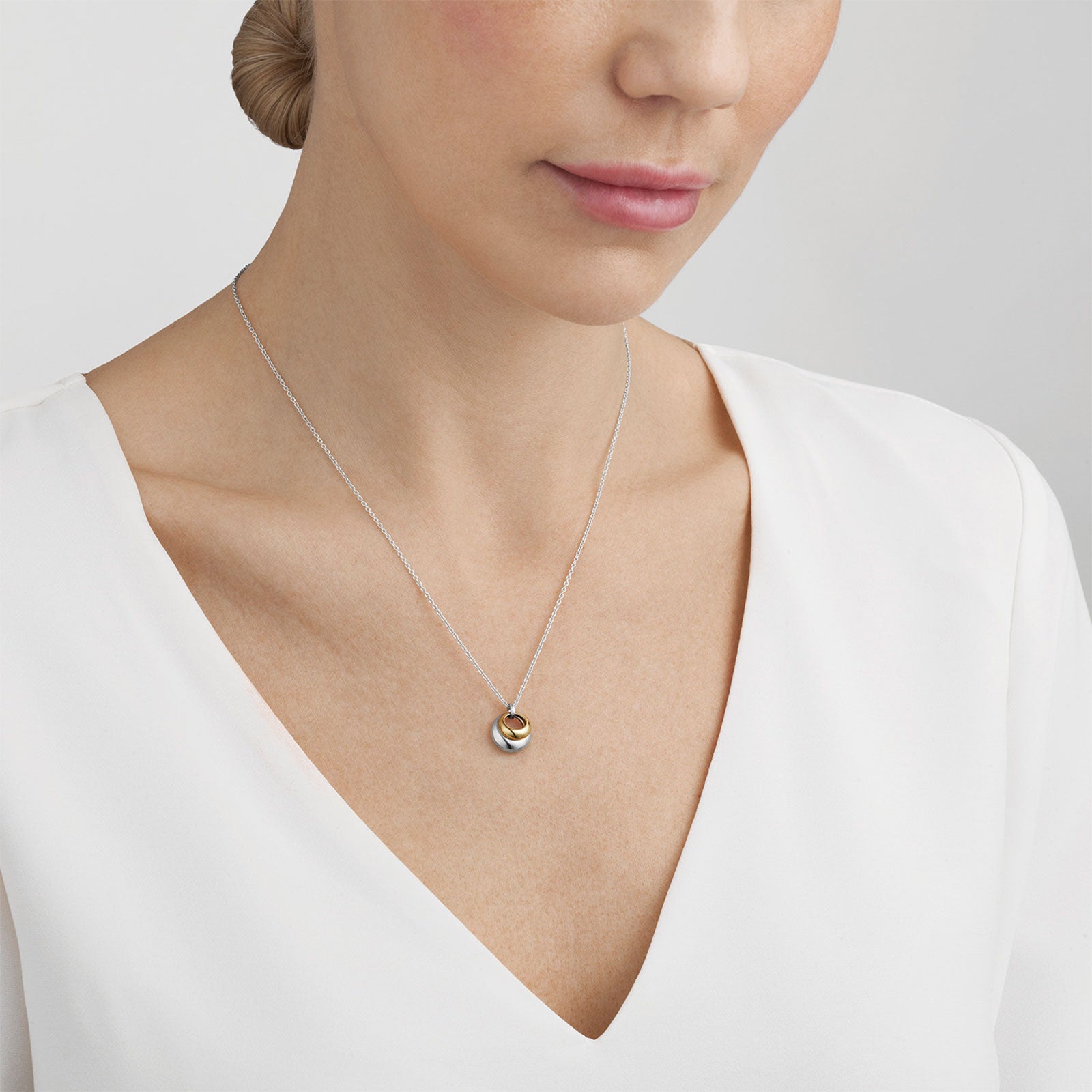 Curve Silver & 18ct Yellow Gold Necklace with Pendant