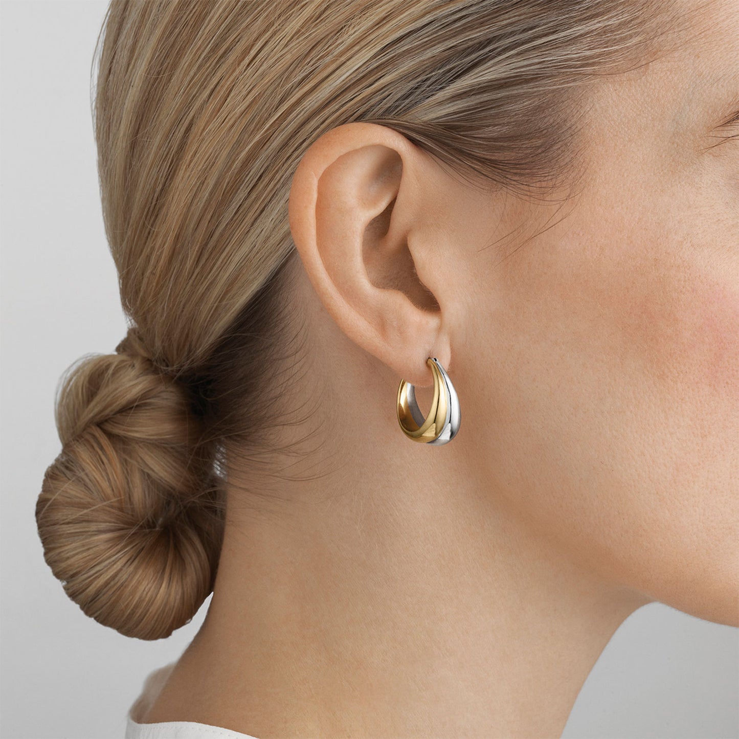 Curve Silver & 18ct Yellow Gold Hoop Earrings, Medium