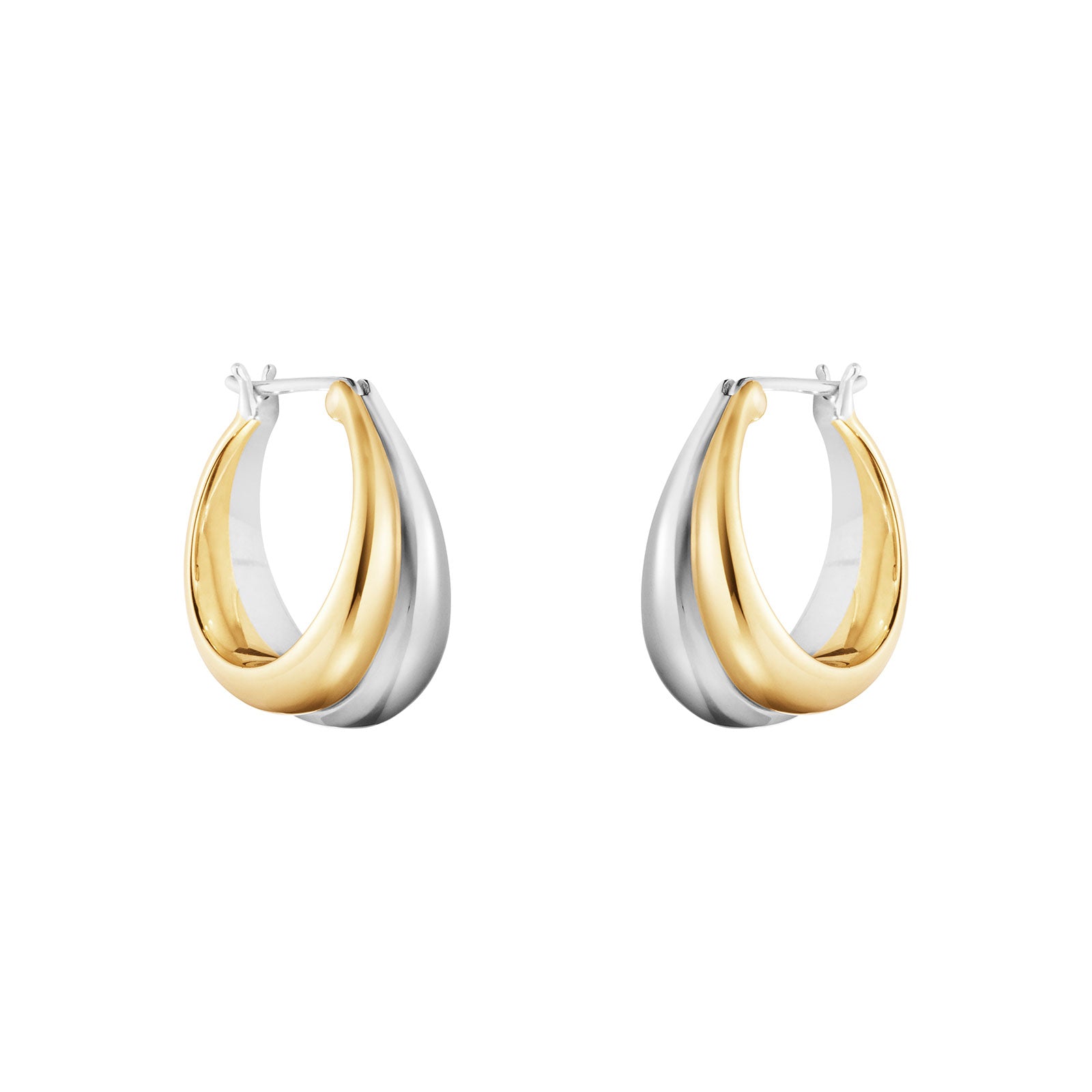 Curve Silver & 18ct Yellow Gold Hoop Earrings, Medium
