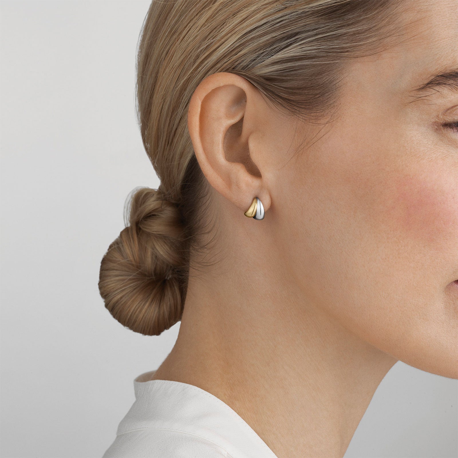 Curve Silver & 18ct Yellow Gold Hoop Earrings, Small