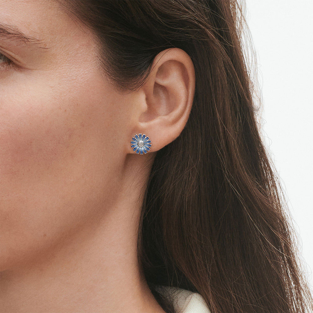 Daisy Silver & Blue Enamel Stud Earrings simple Pursuit