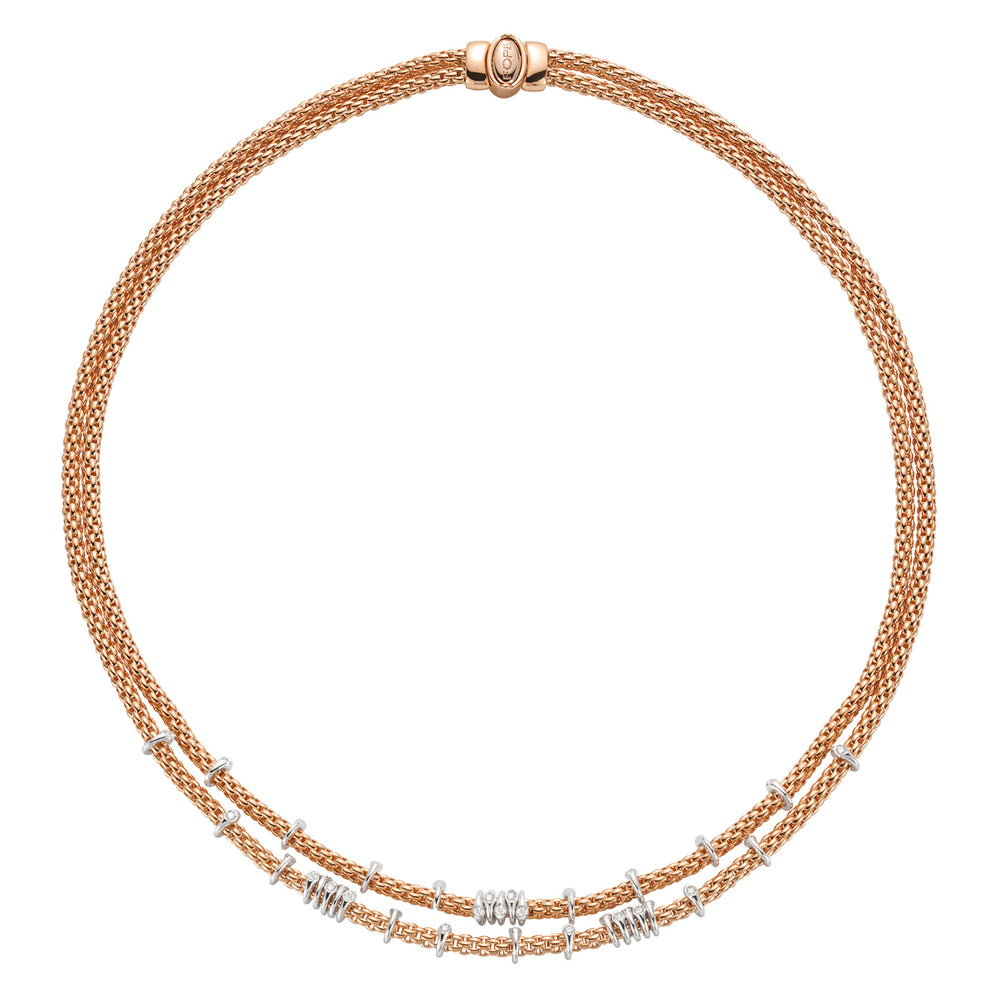 Prima 18ct Rose & White Gold Double Row Diamond Necklace simple Pursuit