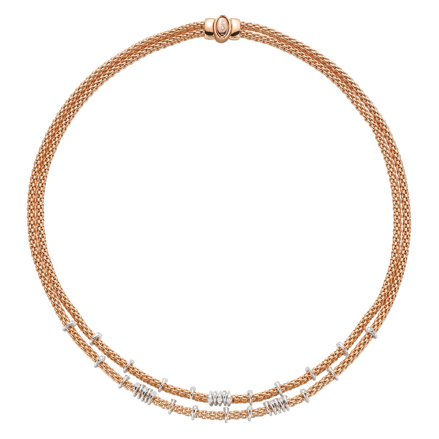 Prima 18ct Rose & White Gold Double Row Diamond Necklace simple Pursuit