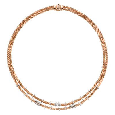 Prima 18ct Rose & White Gold Double Row Diamond Necklace simple Pursuit