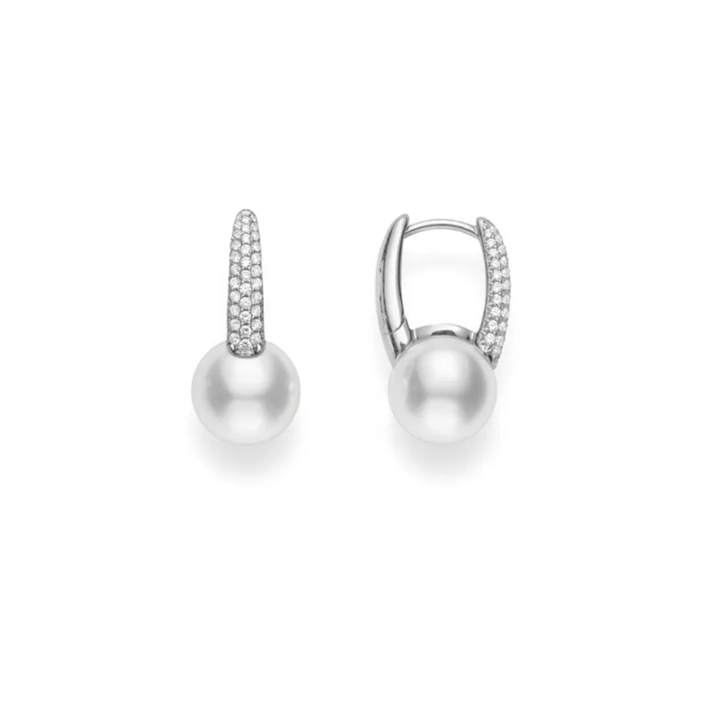 Classic Elegance-Akoya Cultured Pearl & Diamond Drop Earrings in 18ct White Gold simple Pursuit