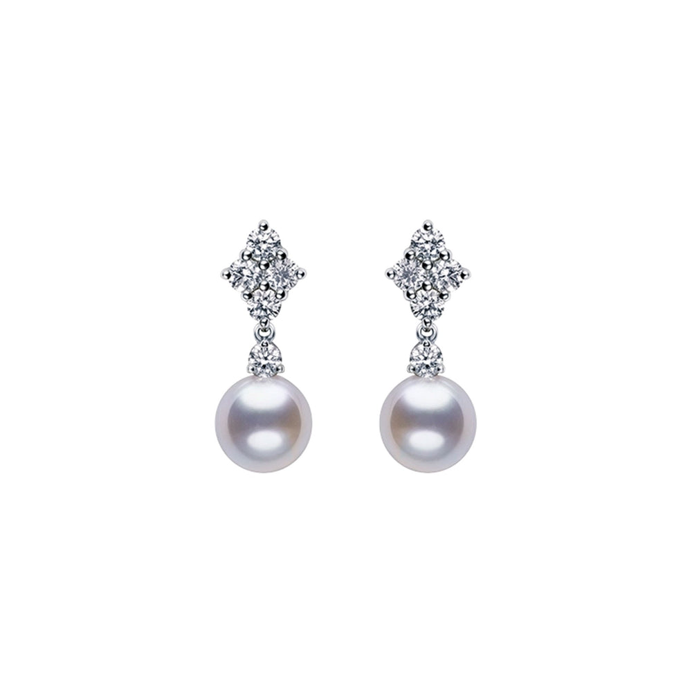 Classic Elegance Akoya Pearl & Diamond Drop Earrings in 18ct White Gold