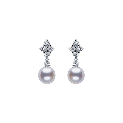 Classic Elegance Akoya Pearl & Diamond Drop Earrings in 18ct White Gold simple Pursuit