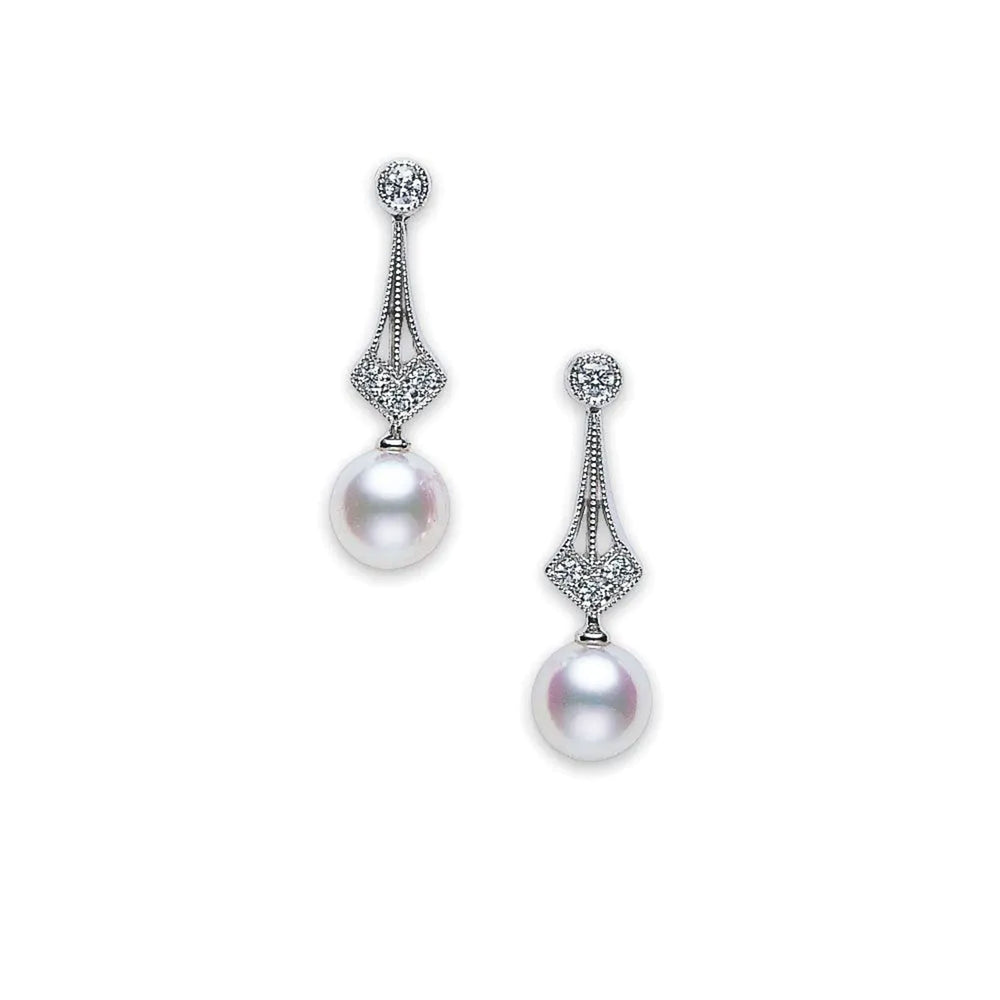 Vintage Akoya Cultured Pearl & Diamond Drop Earrings in 18ct White Gold simple Pursuit