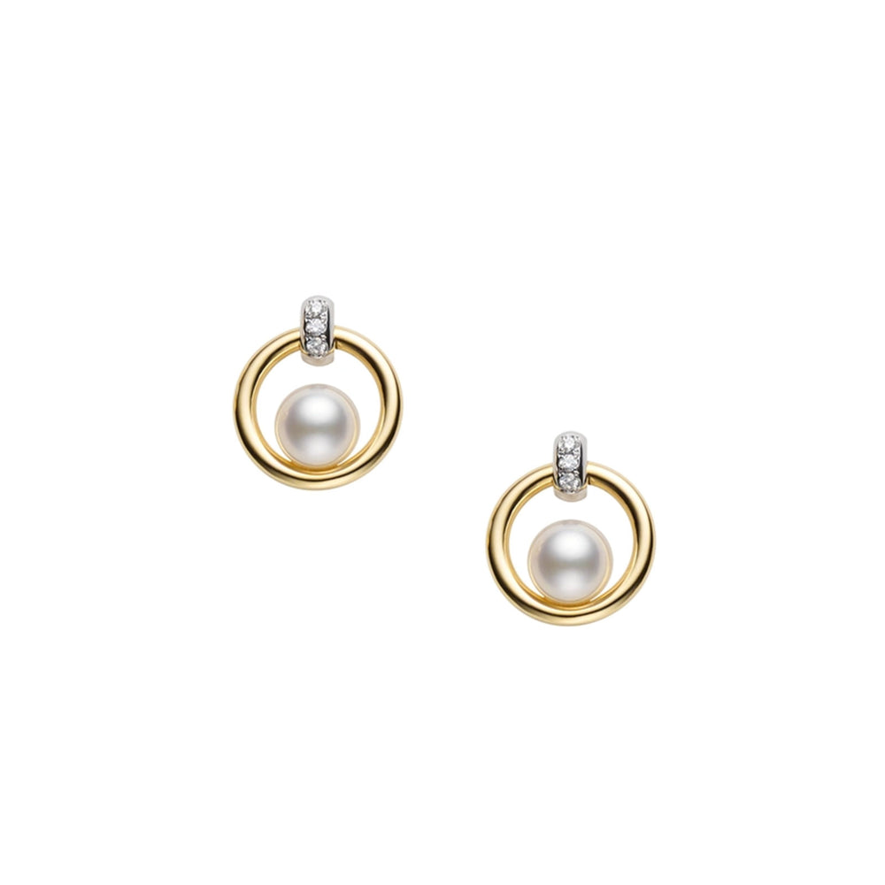 Circle Akoya Cultured Pearl & Diamond Earrings in 18ct Yellow & White Gold simple Pursuit