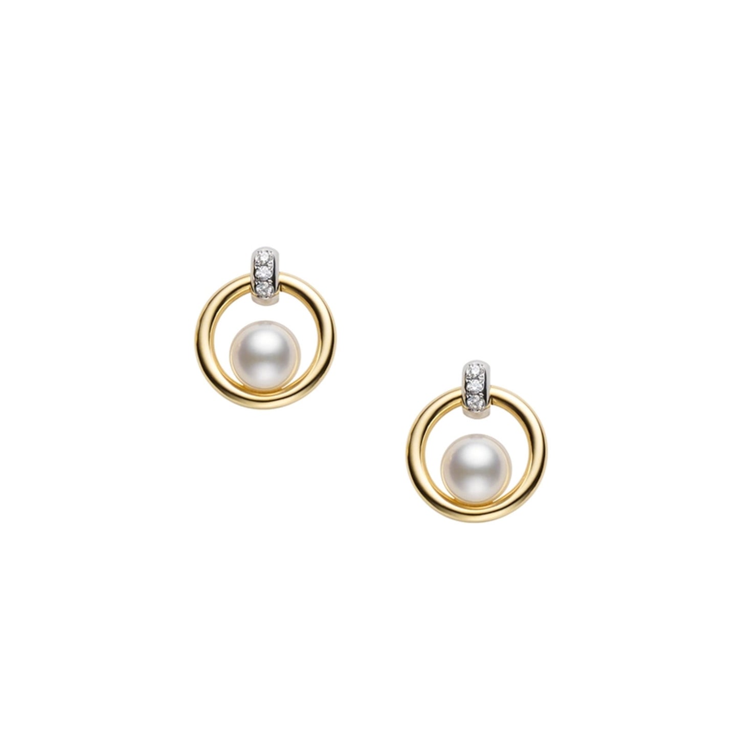 Circle Akoya Cultured Pearl & Diamond Earrings in 18ct Yellow & White Gold simple Pursuit