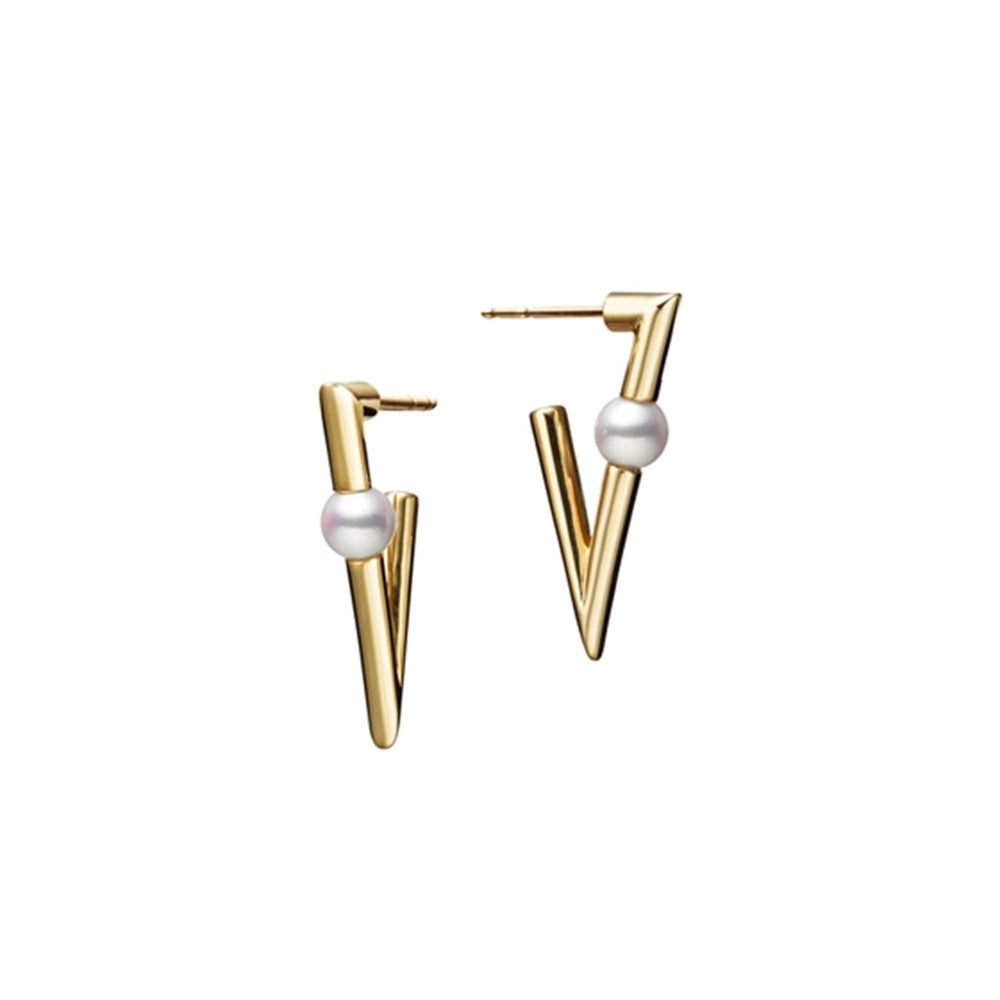 V Code Akoya Cultured Pearl Drop Earrings in 18ct Yellow Gold simple Pursuit