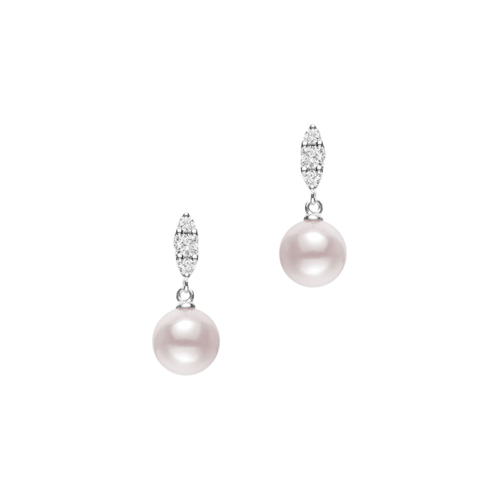 Dew Akoya Cultured Pearl & Diamond Drop Earrings in 18ct White Gold simple Pursuit