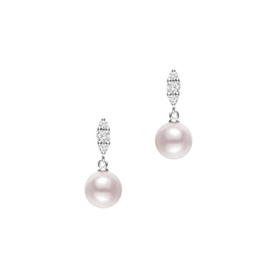 Dew Akoya Cultured Pearl & Diamond Drop Earrings in 18ct White Gold simple Pursuit