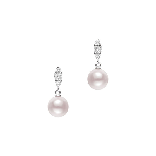 Dew Akoya Cultured Pearl & Diamond Drop Earrings in 18ct White Gold simple Pursuit