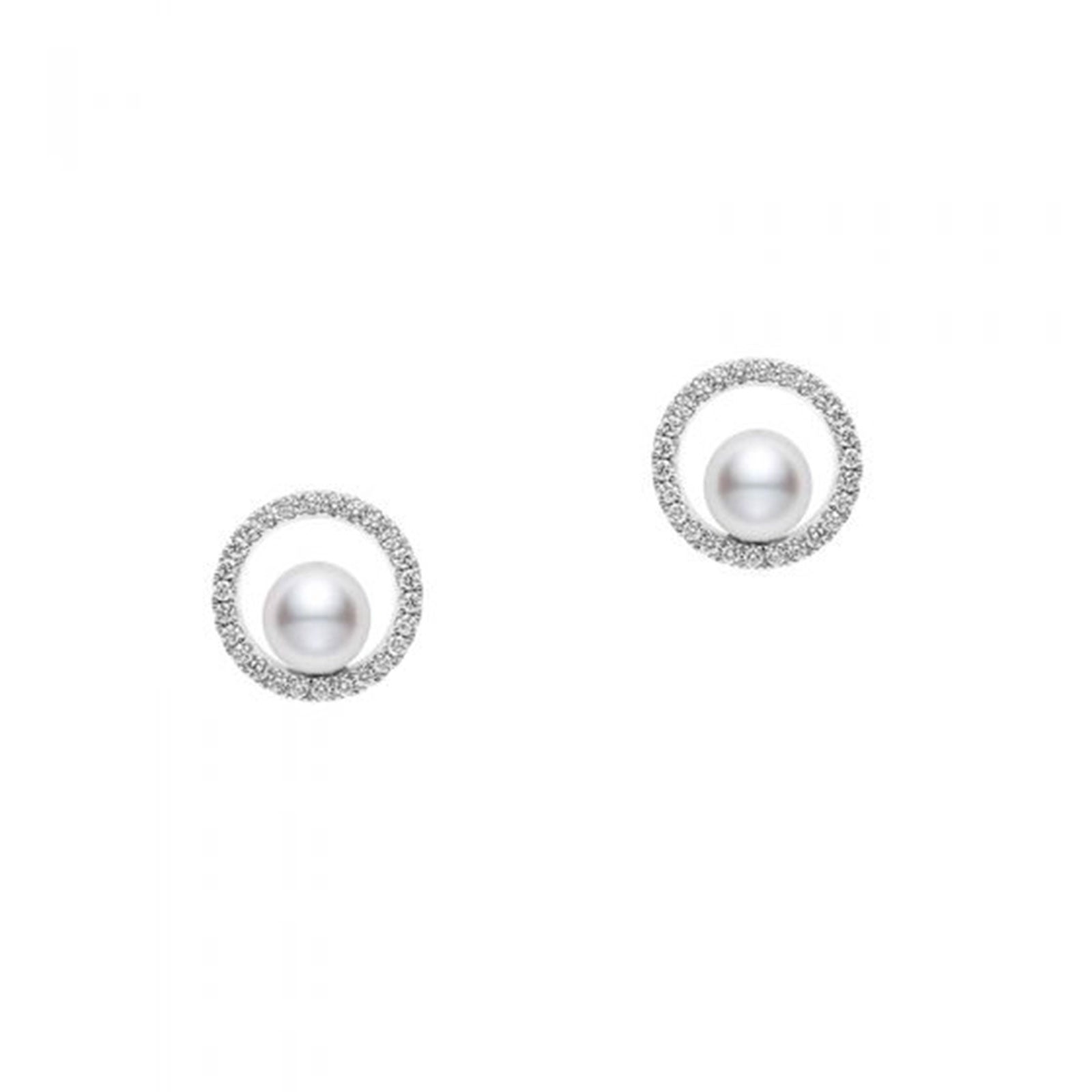 Classic Akoya Cultured Pearl & Diamond Circular Stud Earrings in 18ct White Gold simple Pursuit