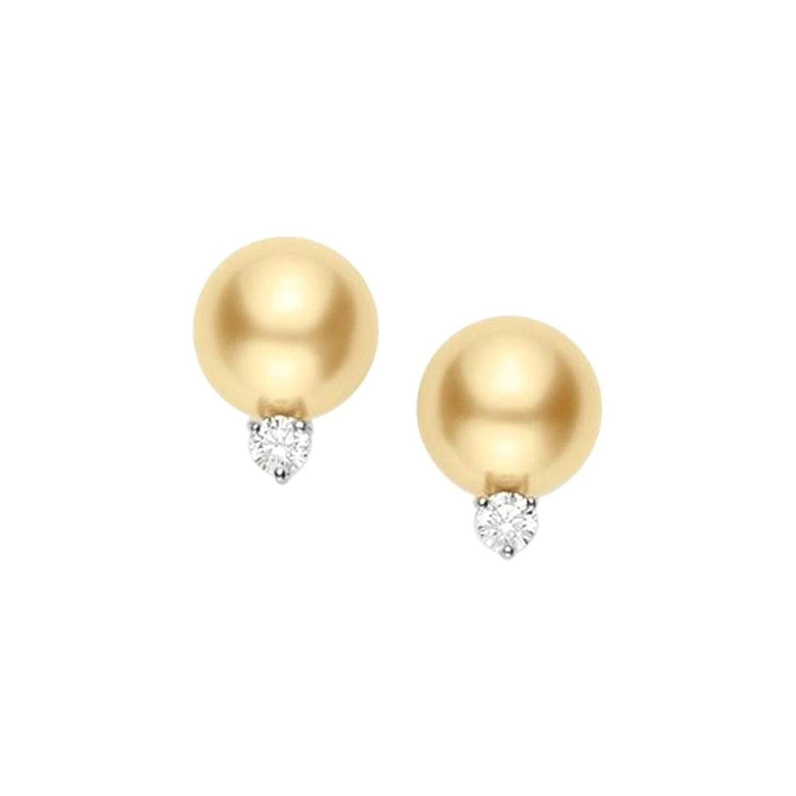 Classic A+ Grade Golden South Sea Pearl & Diamond Stud Earrings in 18ct Yellow & White Gold simple Pursuit