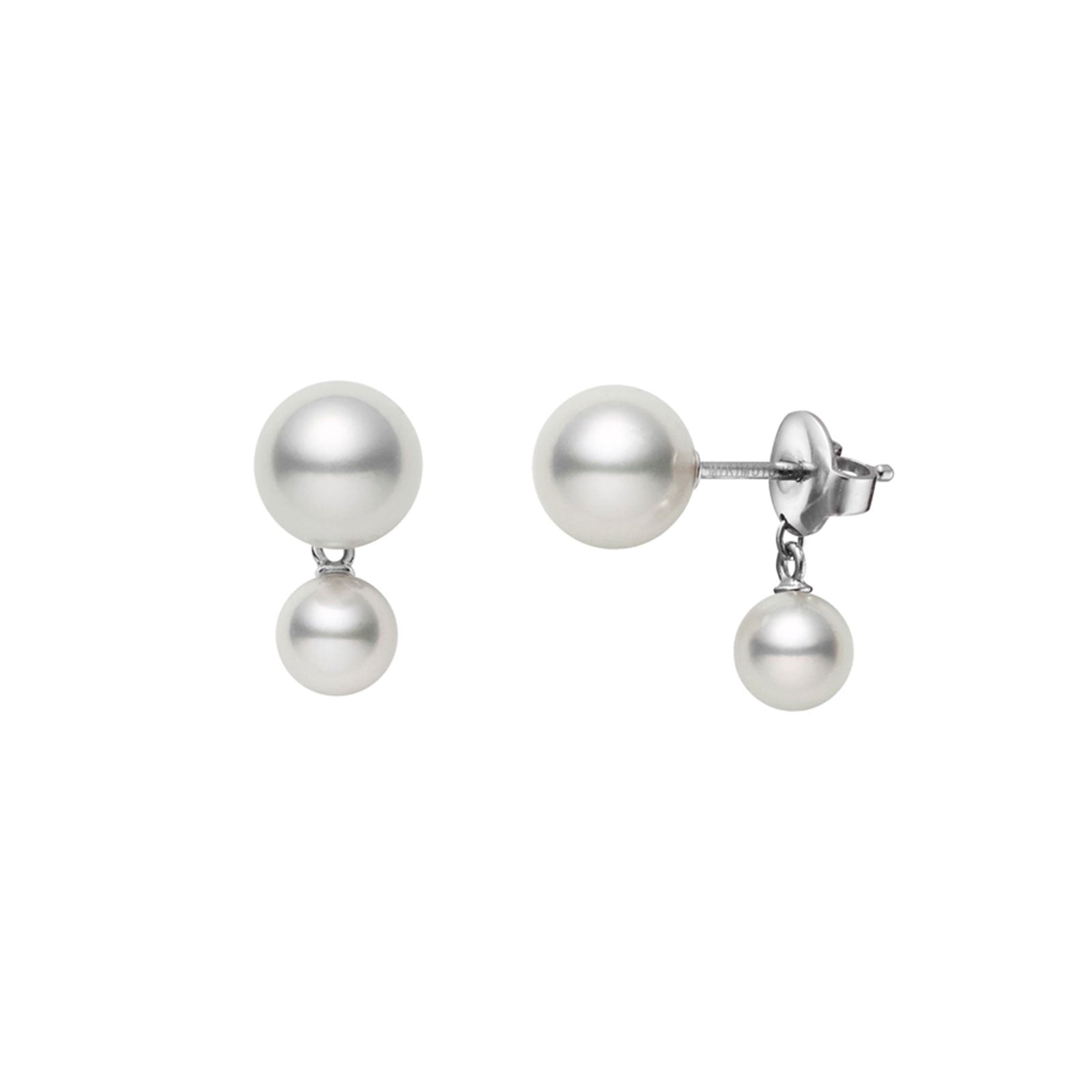 Classic Akoya Cultured Pearl Stud Earrings with Pearl & Chain Drop in 18ct White Gold simple Pursuit